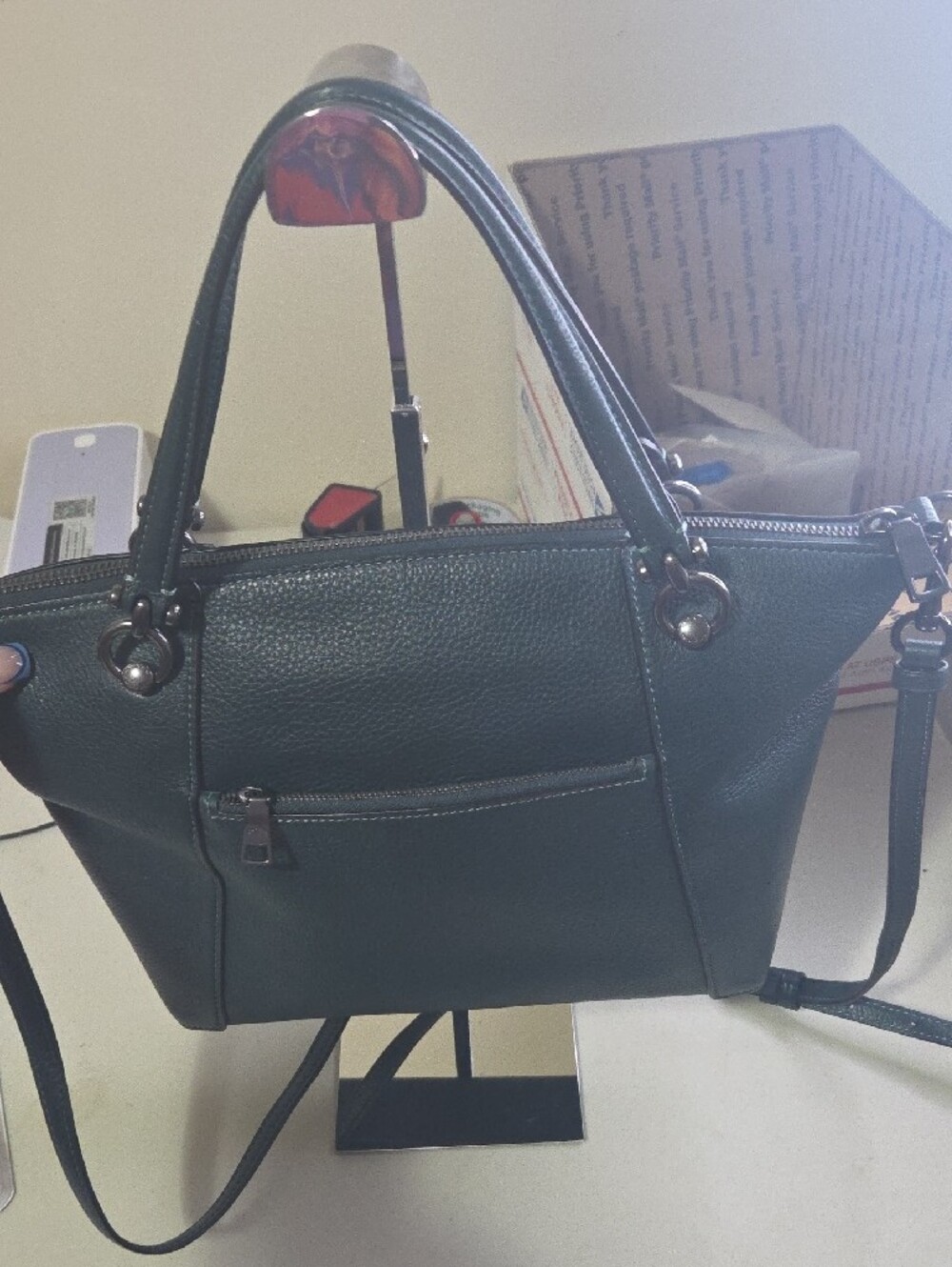 Coach Kacey Pebble Leather Satchel Handbag in Deep Green - Picture 7 of 11